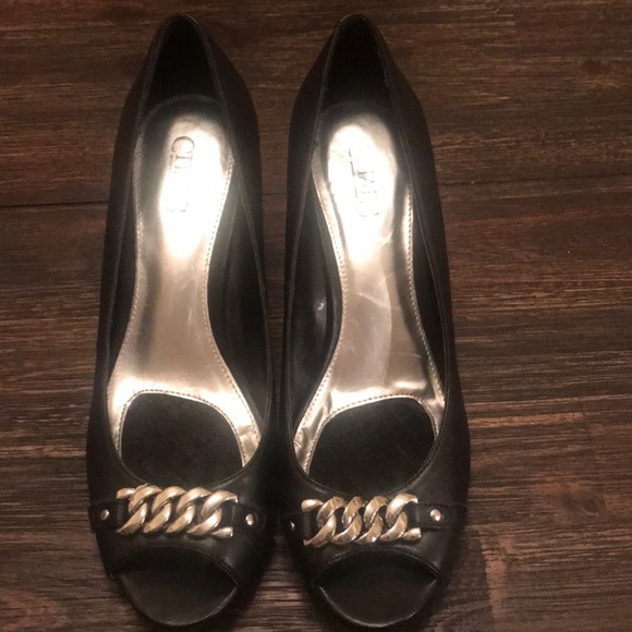 Chaps open-toe, black wedge pumps size 9.5 - Picture 2 of 8